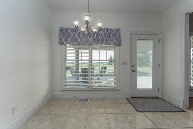168 Master Ct, Hustonville, KY 40437 - unfurnished dining area with a chandelier and tile patterned flooring