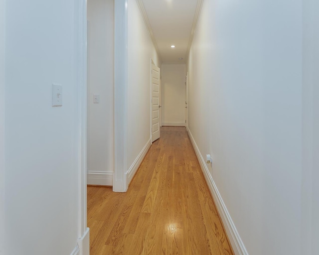 168 Master Ct, Hustonville, KY 40437 - hallway featuring light wood-style flooring, ornamental molding, and recessed lighting