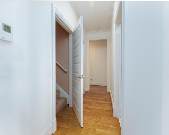 168 Master Ct, Hustonville, KY 40437 - hall with light wood-type flooring, ornamental molding, and stairway