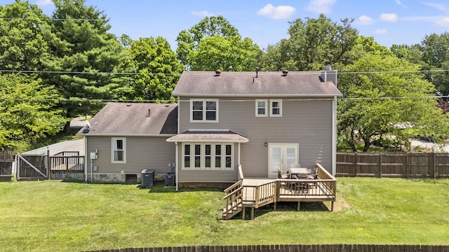 106 Louisa Ln, Georgetown, KY 40324 - back of house featuring a deck, a fenced backyard, french doors, a chimney, and a gate