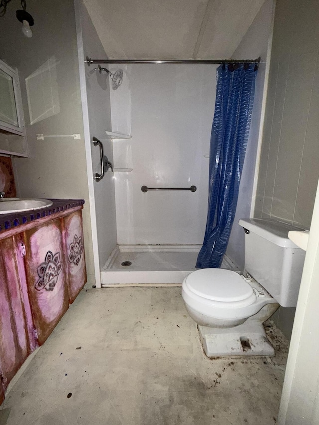 4625 Bardstown Rd, Lawrenceburg, KY 40342 - bathroom with a shower stall, vanity, and unfinished concrete floors