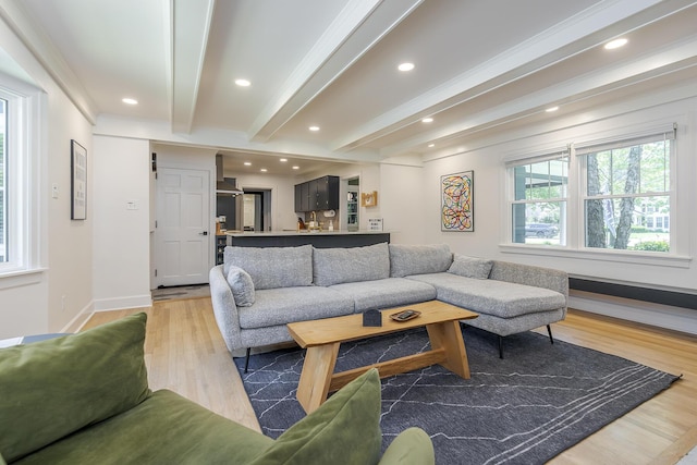 321 Center St, Berea, KY 40403 - living area featuring beamed ceiling, light wood finished floors, and recessed lighting
