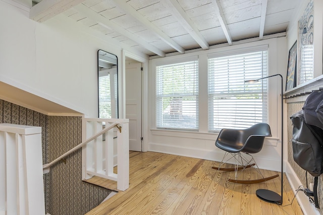321 Center St, Berea, KY 40403 - living area with a wooden ceiling with exposed beams and wood finished floors