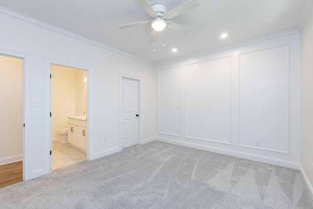 128 Bethany Trce, Lancaster, KY 40444 - unfurnished bedroom featuring light carpet, ornamental molding, recessed lighting, and ensuite bathroom