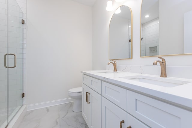 128 Bethany Trce, Lancaster, KY 40444 - full bathroom with marble look tiles, double vanity, a stall shower, and recessed lighting