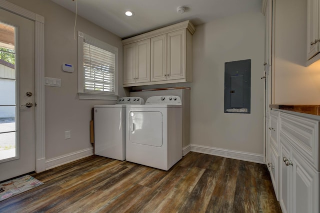 1831 Kiddville Rd, Winchester, KY 40391 - laundry area featuring electric panel, separate washer and dryer, dark wood-style flooring, plenty of natural light, and recessed lighting
