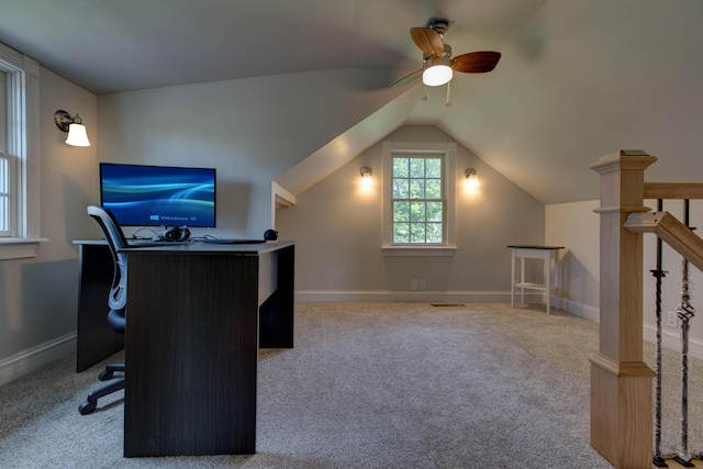 1831 Kiddville Rd, Winchester, KY 40391 - unfurnished office with a ceiling fan, vaulted ceiling, and carpet flooring