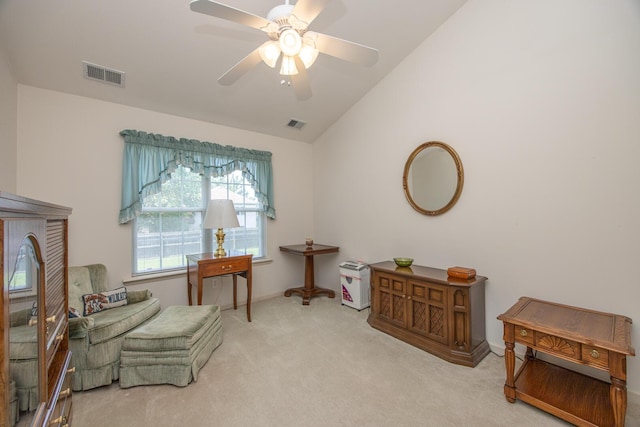 3965 Wyndham Rdg, Lexington, KY 40514 - sitting room featuring vaulted ceiling, carpet floors, and a ceiling fan