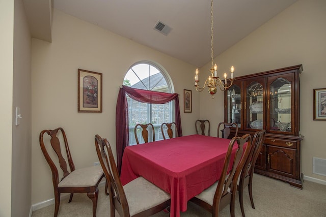 3965 Wyndham Rdg, Lexington, KY 40514 - dining room with light colored carpet, lofted ceiling, and a chandelier
