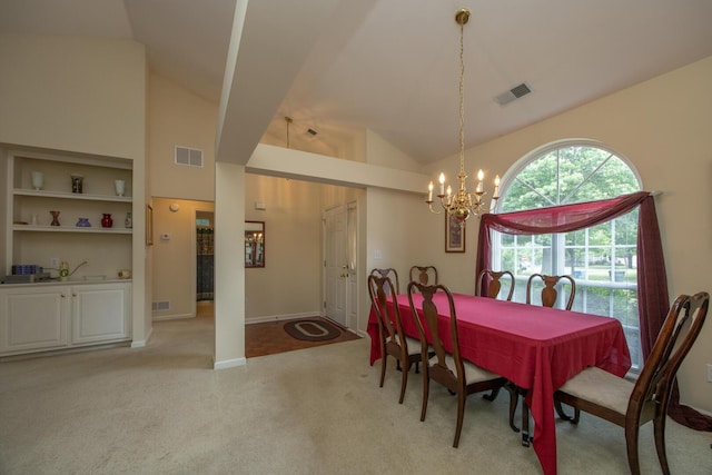 3965 Wyndham Rdg, Lexington, KY 40514 - dining area with light carpet, a chandelier, and high vaulted ceiling