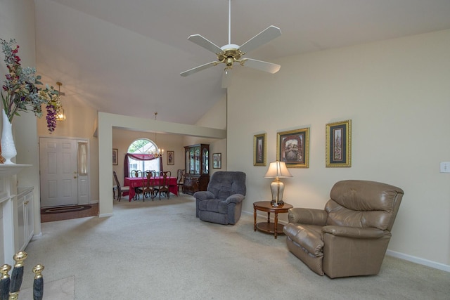 3965 Wyndham Rdg, Lexington, KY 40514 - carpeted living room featuring high vaulted ceiling and ceiling fan