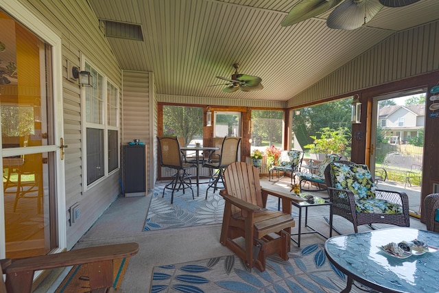 3265 Scottish Trce, Lexington, KY 40509 - sunroom / solarium with outdoor dining area, a ceiling fan, and lofted ceiling