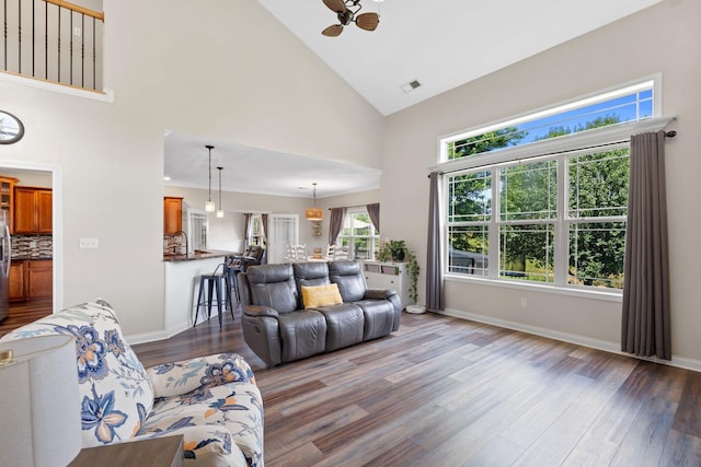 115 Westwoods Dr, Georgetown, KY 40324 - living area with wood finished floors and high vaulted ceiling