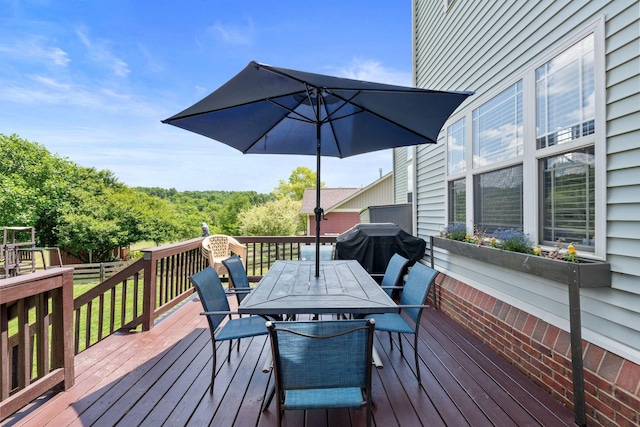 115 Westwoods Dr, Georgetown, KY 40324 - wooden terrace with outdoor dining space and area for grilling