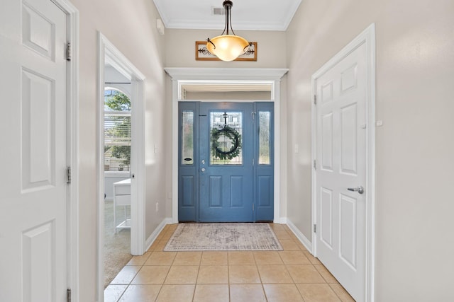 115 Westwoods Dr, Georgetown, KY 40324 - entryway with light tile patterned flooring, ornamental molding, and light colored carpet
