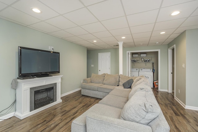 3224 Orchard Grass Rd, Lexington, KY 40509 - living area featuring washer and clothes dryer, wood finished floors, recessed lighting, and a drop ceiling