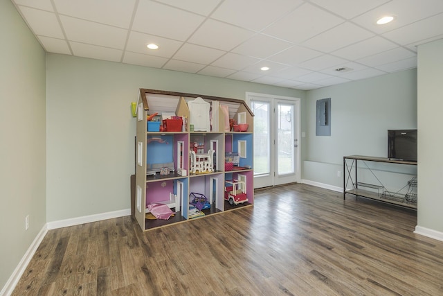 3224 Orchard Grass Rd, Lexington, KY 40509 - playroom featuring a paneled ceiling, wood finished floors, electric panel, and recessed lighting