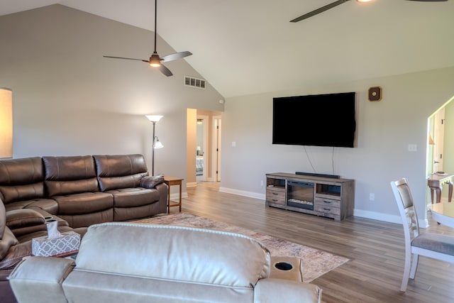 196 Herndon Ln, Berea, KY 40403 - living area featuring a ceiling fan, wood finished floors, and high vaulted ceiling