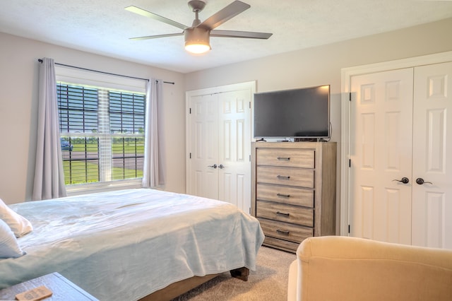 196 Herndon Ln, Berea, KY 40403 - carpeted bedroom with two closets, ceiling fan, and a textured ceiling