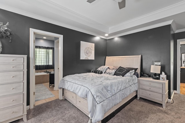101 Rock Bridge Ct, Georgetown, KY 40324 - carpeted bedroom with ornamental molding, ensuite bathroom, recessed lighting, and a ceiling fan