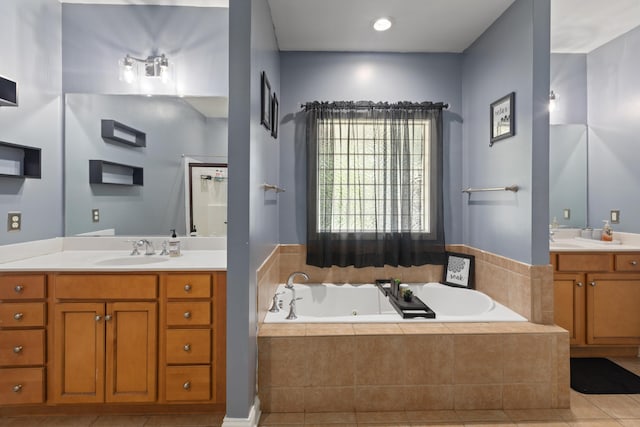 101 Rock Bridge Ct, Georgetown, KY 40324 - bathroom with a whirlpool tub, tile patterned floors, and two vanities