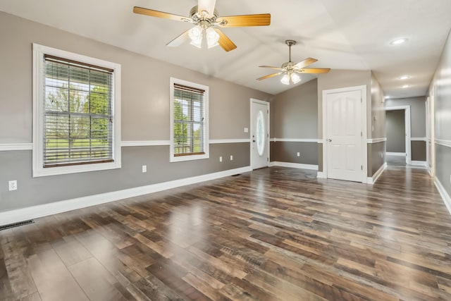 274 Singleton Waynesburg Rd, Eubank, KY 42567 - unfurnished living room with wood finished floors, ceiling fan, and vaulted ceiling
