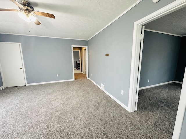 243 Walnut St, Crab Orchard, KY 40419 - carpeted empty room featuring a textured ceiling, a ceiling fan, and crown molding