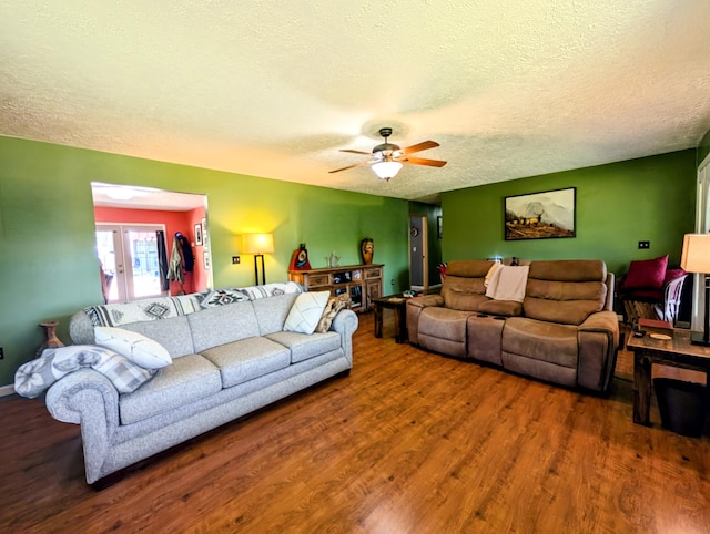 1260 Old Way Rd, London, KY 40741 - living room with a textured ceiling, wood finished floors, a ceiling fan, and french doors