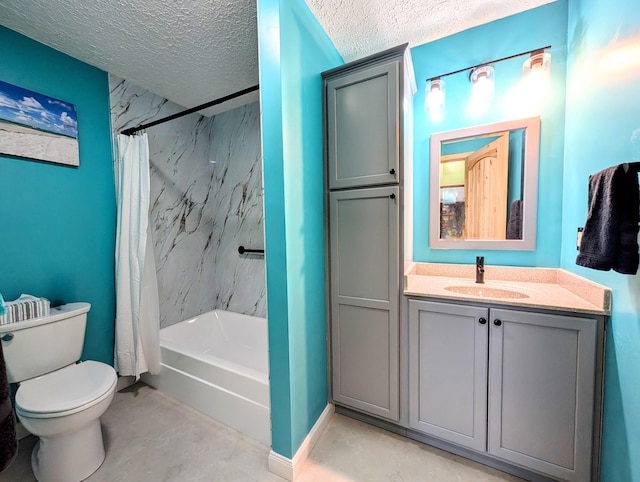 1260 Old Way Rd, London, KY 40741 - full bathroom with shower / tub combo with curtain, vanity, a textured ceiling, and concrete flooring
