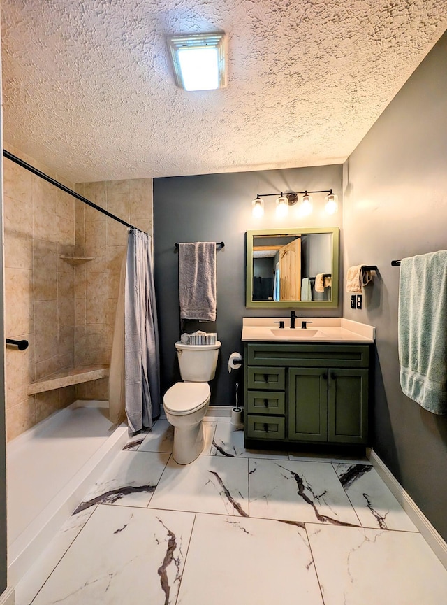 1260 Old Way Rd, London, KY 40741 - full bath featuring a textured ceiling, marble look tile flooring, vanity, and a tile shower