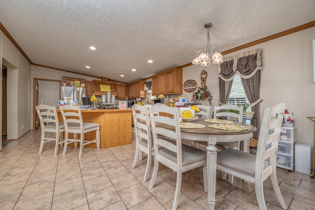 494 Janice Ln, Owingsville, KY 40360 - dining room with crown molding, a chandelier, and a textured ceiling