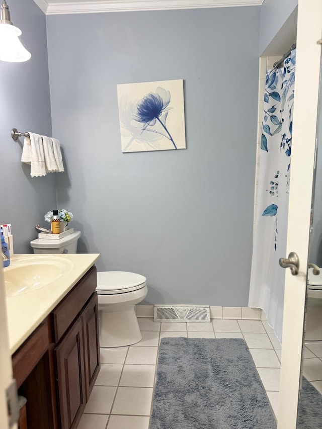 1310 Lago Dr, Frankfort, KY 40601 - full bathroom featuring vanity, tile patterned floors, crown molding, and curtained shower