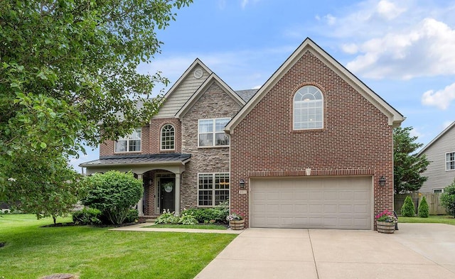 4612 Marlberry Pl, Lexington, KY 40509 - traditional-style home with concrete driveway, a garage, brick siding, and stone siding