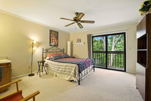 1011 Hancock Cir Unit 9-10, Harrodsburg, KY 40330 - carpeted bedroom featuring access to exterior, crown molding, and a ceiling fan