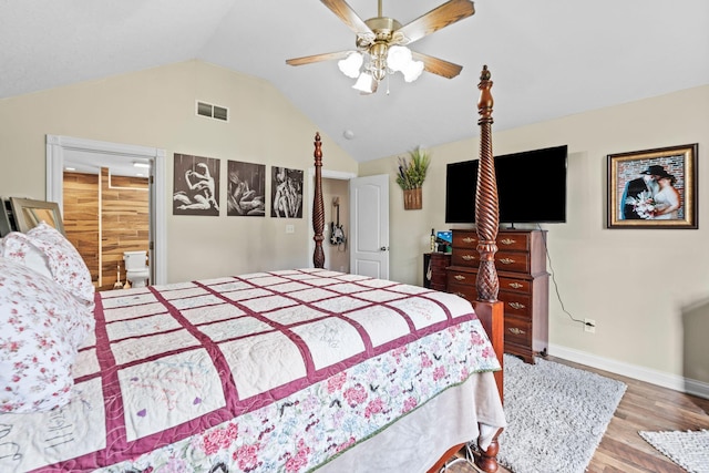 997 Copper Creek Rd, Berea, KY 40403 - bedroom with wood finished floors, lofted ceiling, and ceiling fan