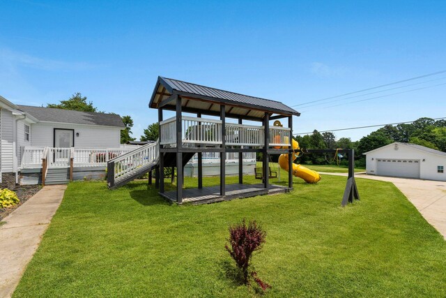 997 Copper Creek Rd, Berea, KY 40403 - view of play area featuring a lawn, a deck, and an outbuilding