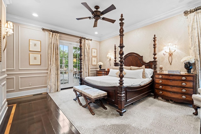 30 Woodburn St, Frankfort, KY 40601 - bedroom with access to outside, crown molding, wood finished floors, a decorative wall, and recessed lighting
