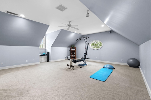 30 Woodburn St, Frankfort, KY 40601 - exercise area with ceiling fan, lofted ceiling, carpet floors, and recessed lighting