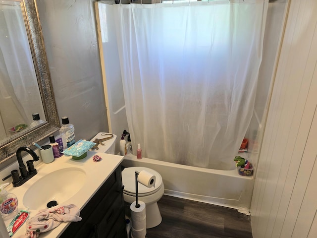417 Creekview Dr, Paris, KY 40361 - bathroom with vanity, wood finished floors, shower / tub combo with curtain, and wooden walls