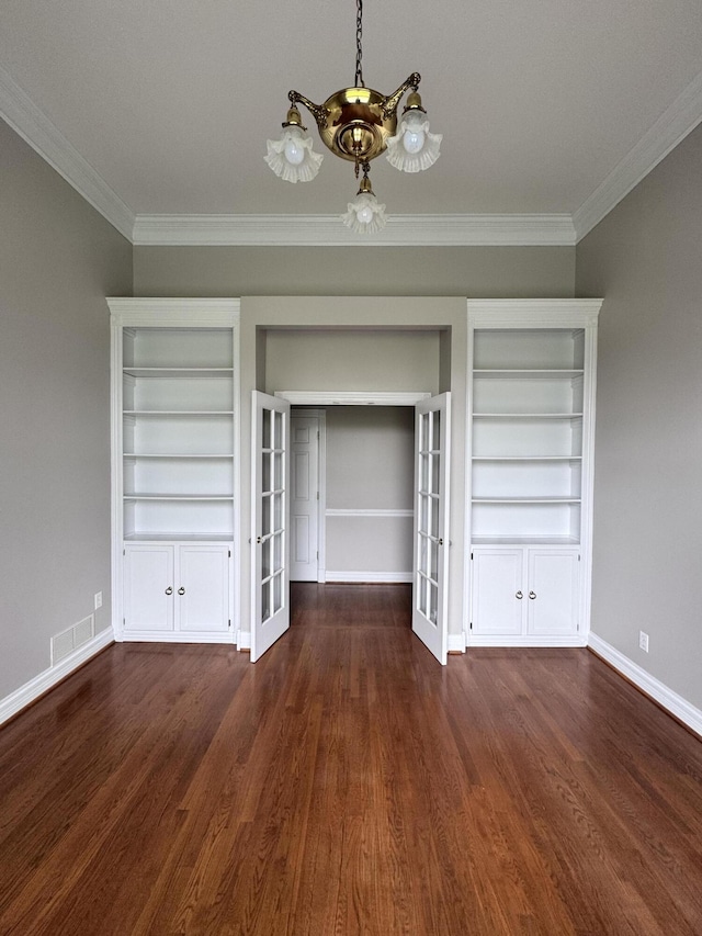 117 Richland Dr, Richmond, KY 40475 - unfurnished dining area featuring french doors, ornamental molding, wood finished floors, and built in shelves