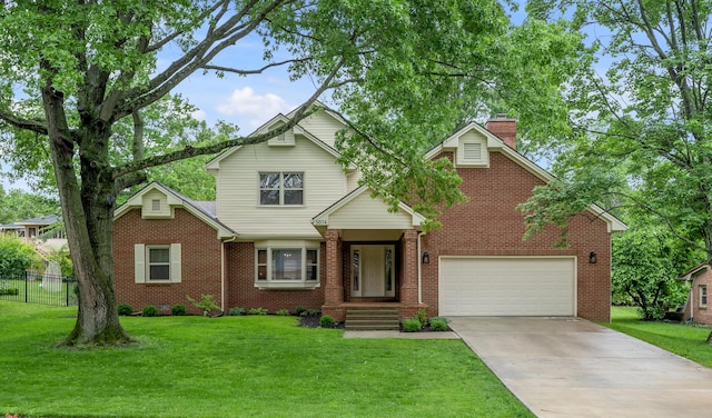 1074 Rockbridge Rd, Lexington, KY 40515 - traditional home featuring concrete driveway, a chimney, a garage, and brick siding