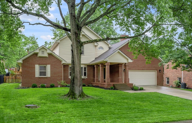 1074 Rockbridge Rd, Lexington, KY 40515 - traditional-style house featuring driveway, brick siding, a garage, covered porch, and a shingled roof