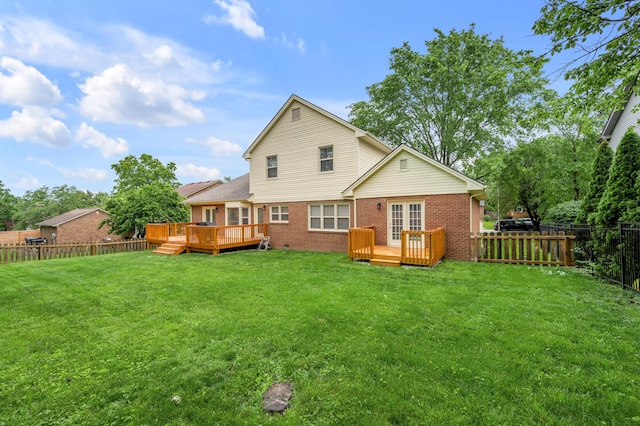 1074 Rockbridge Rd, Lexington, KY 40515 - back of house featuring a fenced backyard, brick siding, a deck, and french doors