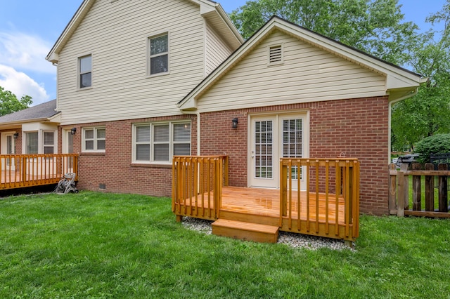 1074 Rockbridge Rd, Lexington, KY 40515 - back of property with brick siding, a deck, and crawl space
