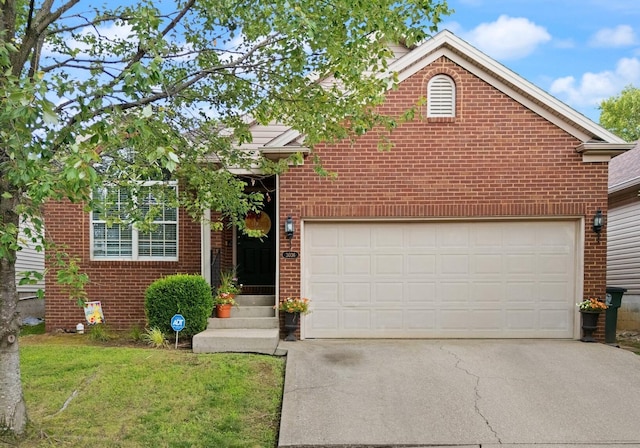 3036 Sewanee Ln, Lexington, KY 40509 - view of front of property featuring brick siding, driveway, a front yard, and an attached garage