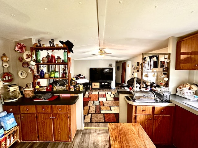 697 Ky 3439, Barbourville, KY 40906 - kitchen featuring a ceiling fan, dark wood-style floors, and a peninsula
