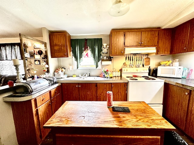 697 Ky 3439, Barbourville, KY 40906 - kitchen featuring white appliances, under cabinet range hood, and brown cabinets