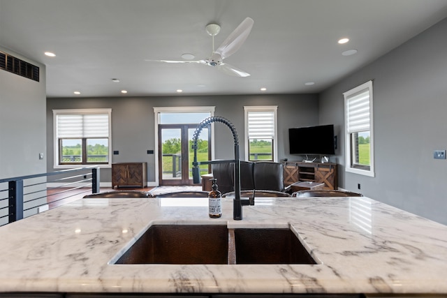 60 Pilots Dream Dr, Dry Ridge, KY 41035 - kitchen with open floor plan, recessed lighting, light stone countertops, and plenty of natural light