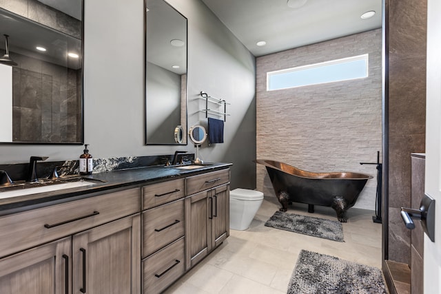 60 Pilots Dream Dr, Dry Ridge, KY 41035 - bathroom with double vanity, a freestanding bath, and tiled shower