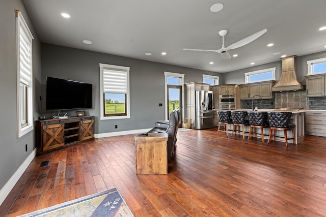 60 Pilots Dream Dr, Dry Ridge, KY 41035 - living area with a ceiling fan, dark wood finished floors, recessed lighting, and healthy amount of natural light